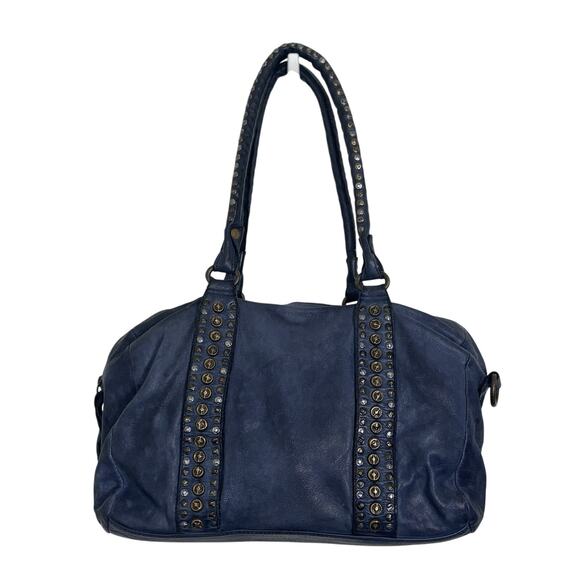 Viola Castellani Blue Leather Studded Shoulder Bag Made in Italy - Picture 2 of 8